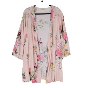 Plum Pretty Sugar Floral Robe Kimono Women Medium Pink Boho Cover Up Pink